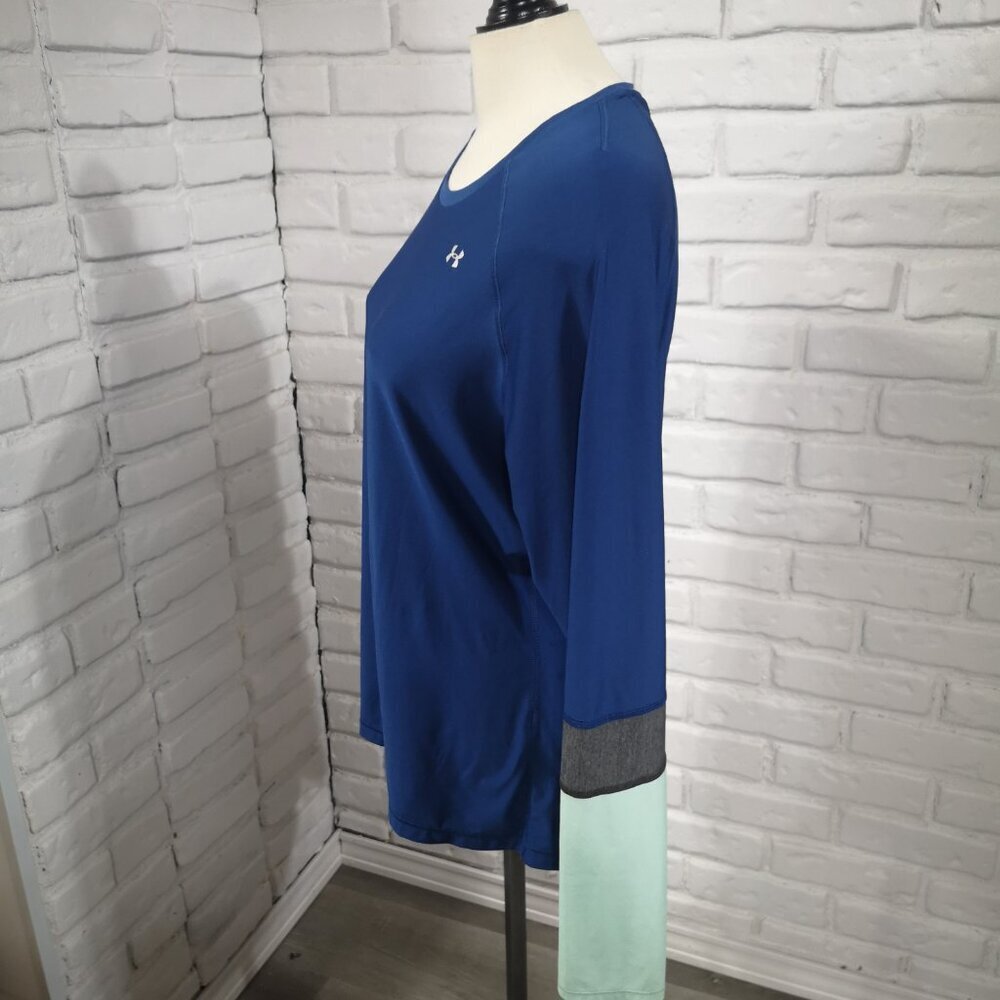 Under Armour Fitted Ladies Size XL Blue Grey Mint Green Long Sleeve Polo - Picture 4 of 7